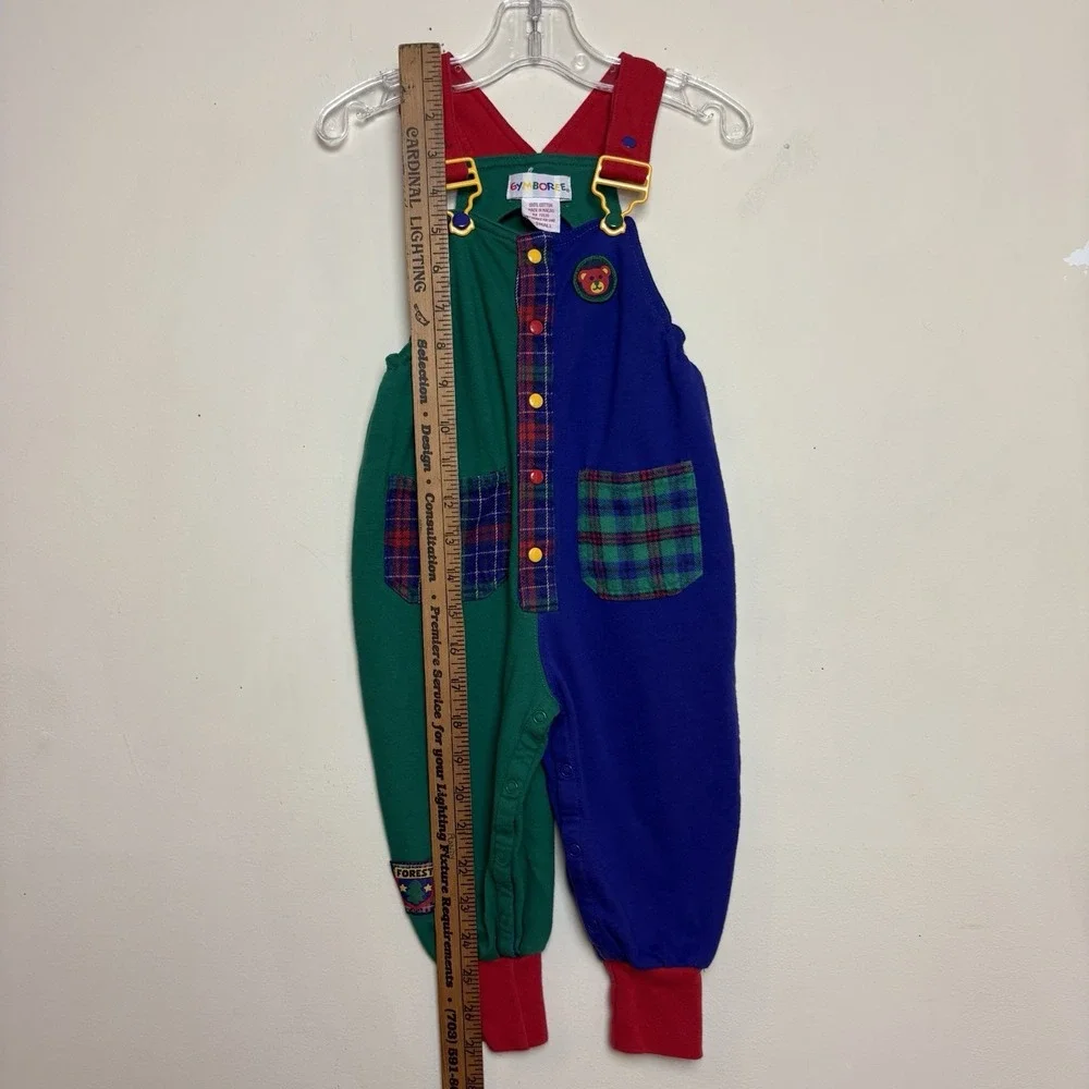 VTG Gymboree Rainbow Tag Bib Colorblock 90s Plaid Overalls X-Small 9-18 Months